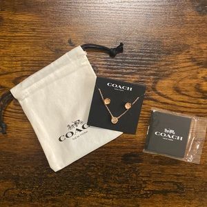 COACH Open Circle Necklace Tea Rose Stud Set Jewelry